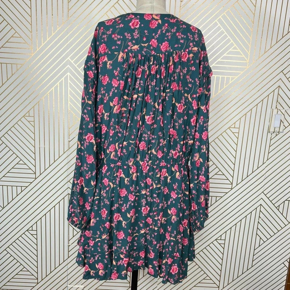 Free People Flower Fields Mini Dress Green Pink Floral Print Size Medium‎ - Picture 8 of 12
